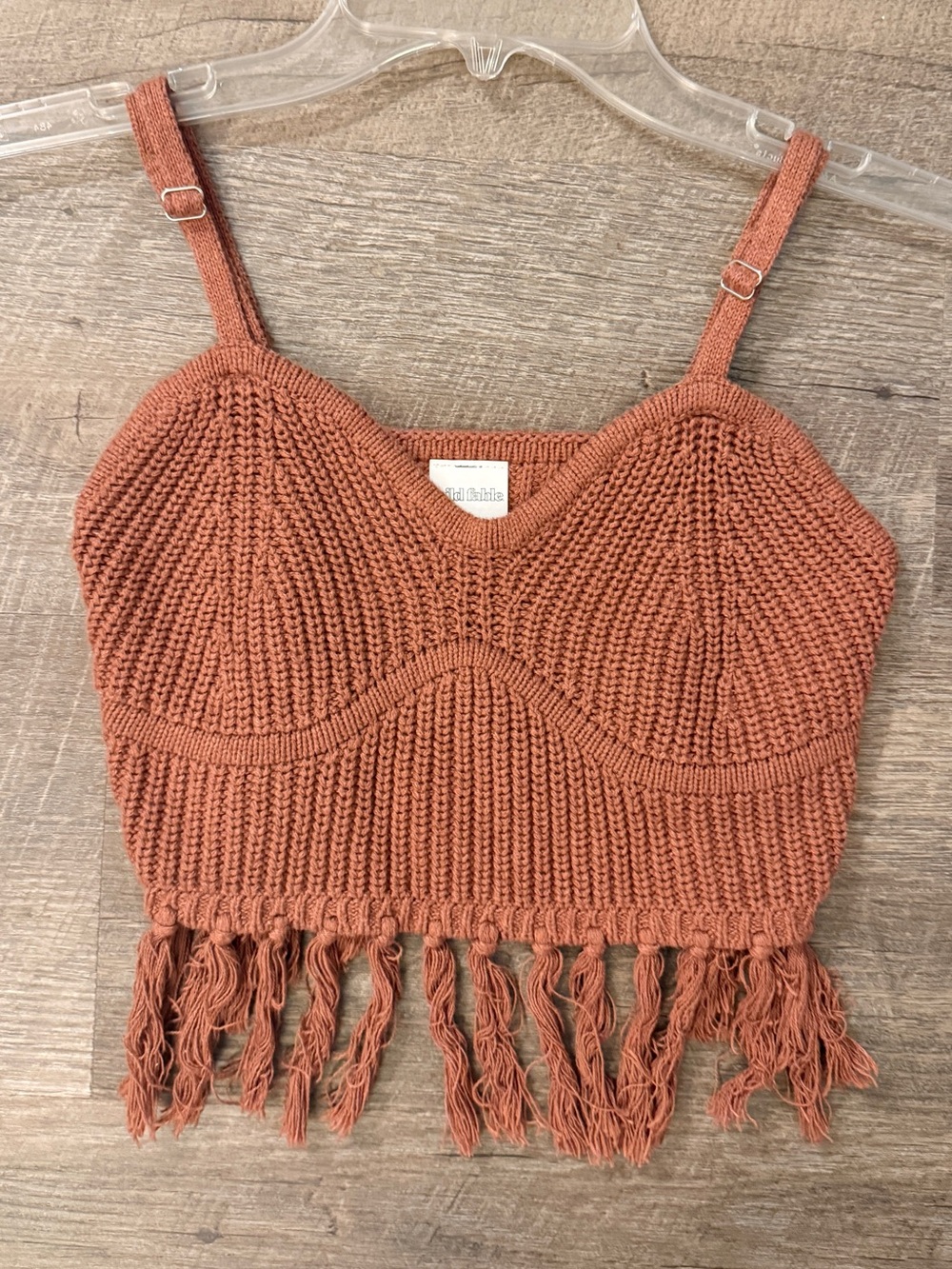 wild fable Rust Crochet Fringe Crop Top